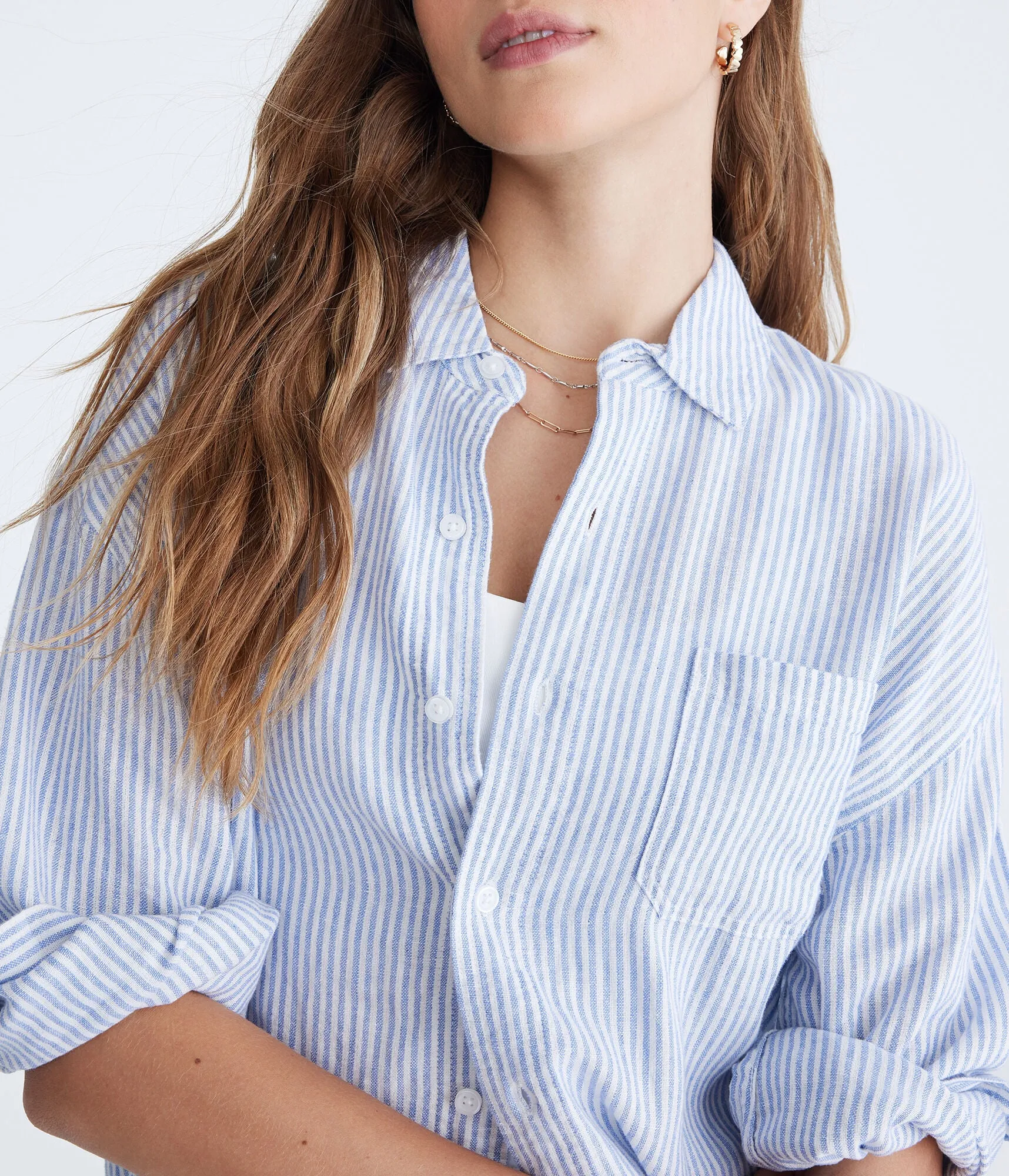 Aeropostale Long Sleeve Striped Linen Shirt