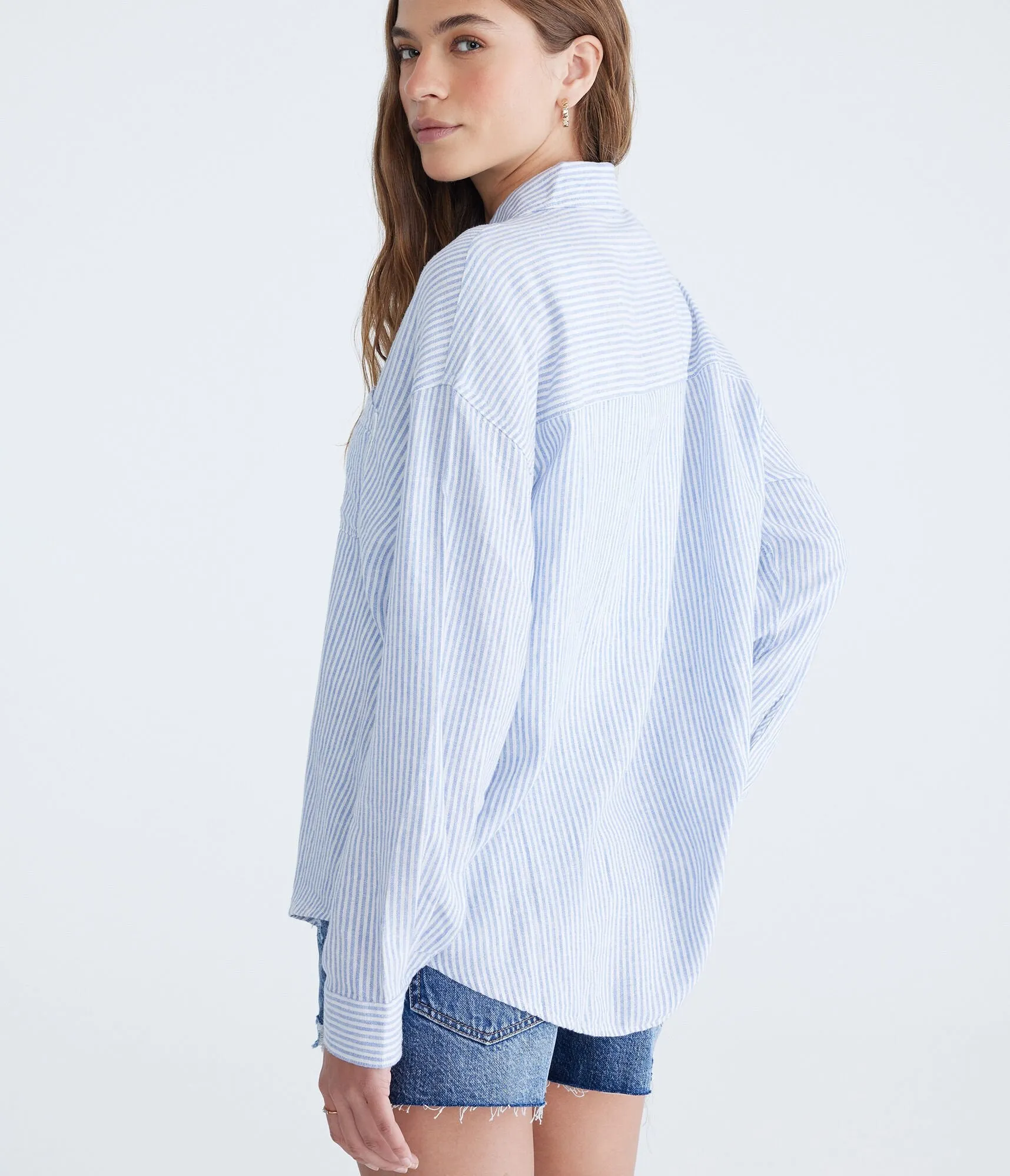 Aeropostale Long Sleeve Striped Linen Shirt