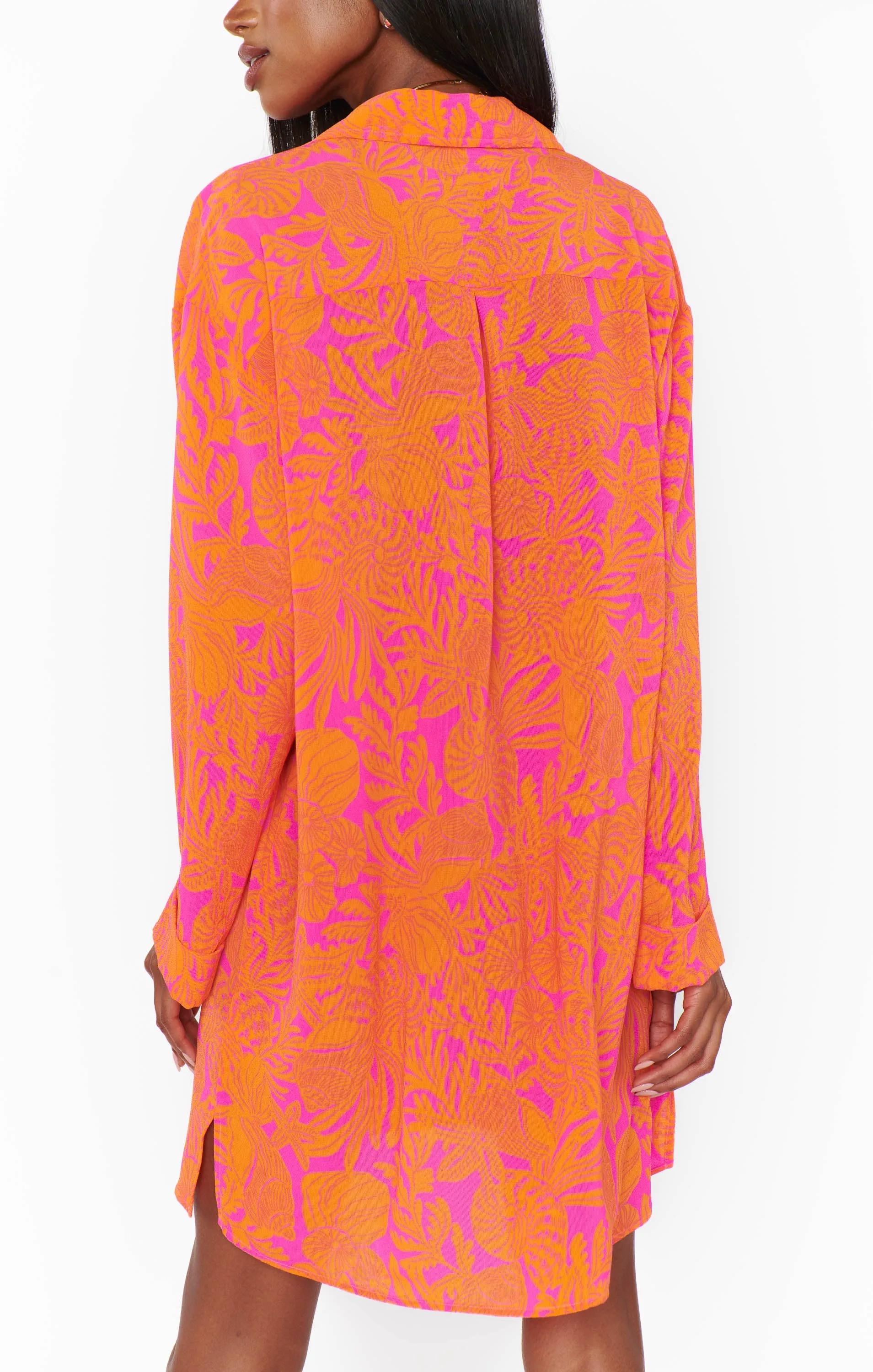 Beachclub Button Down ~ Fuchsia Shells Pebble