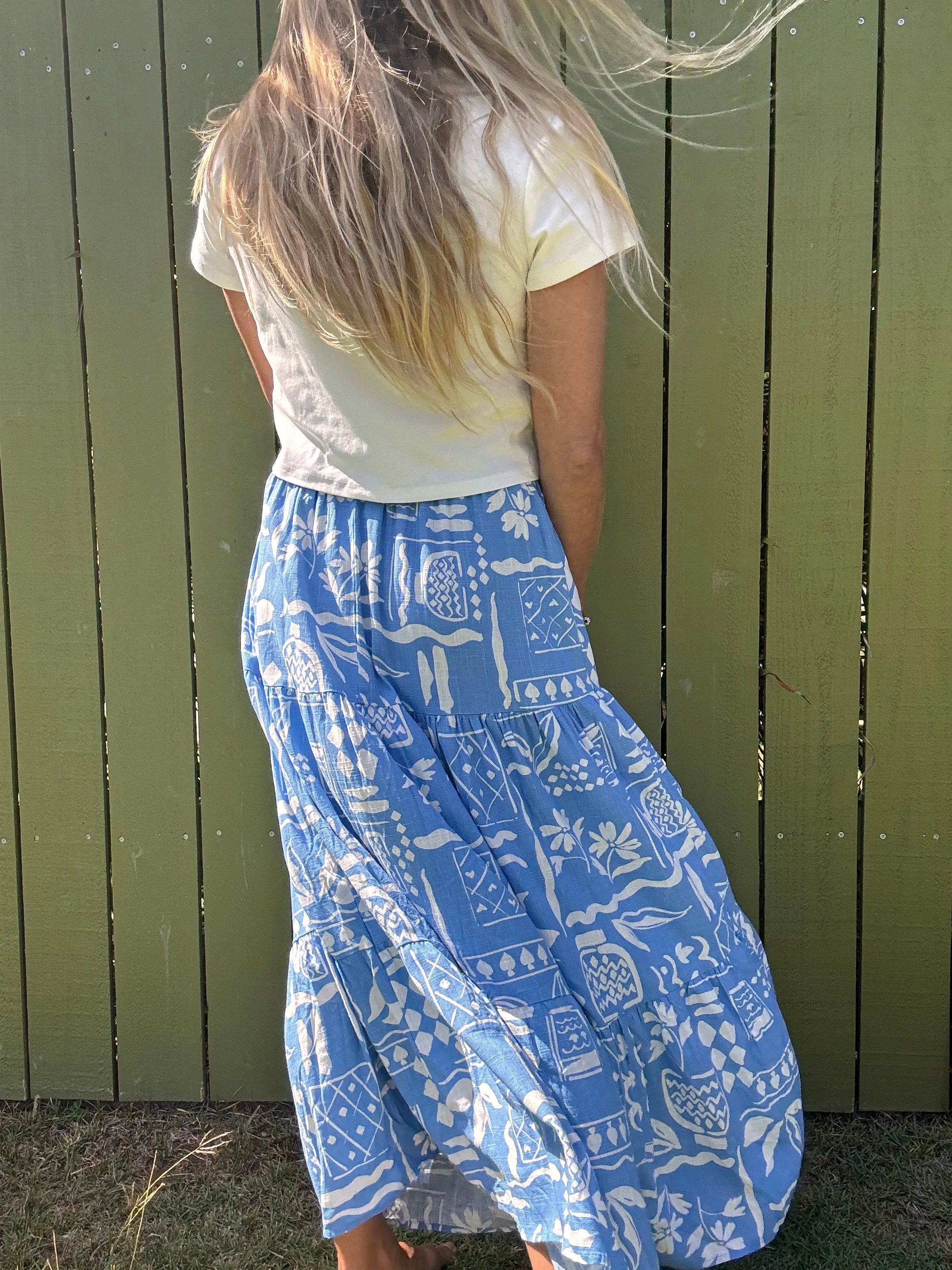 Boho in Blue Midi Skirt