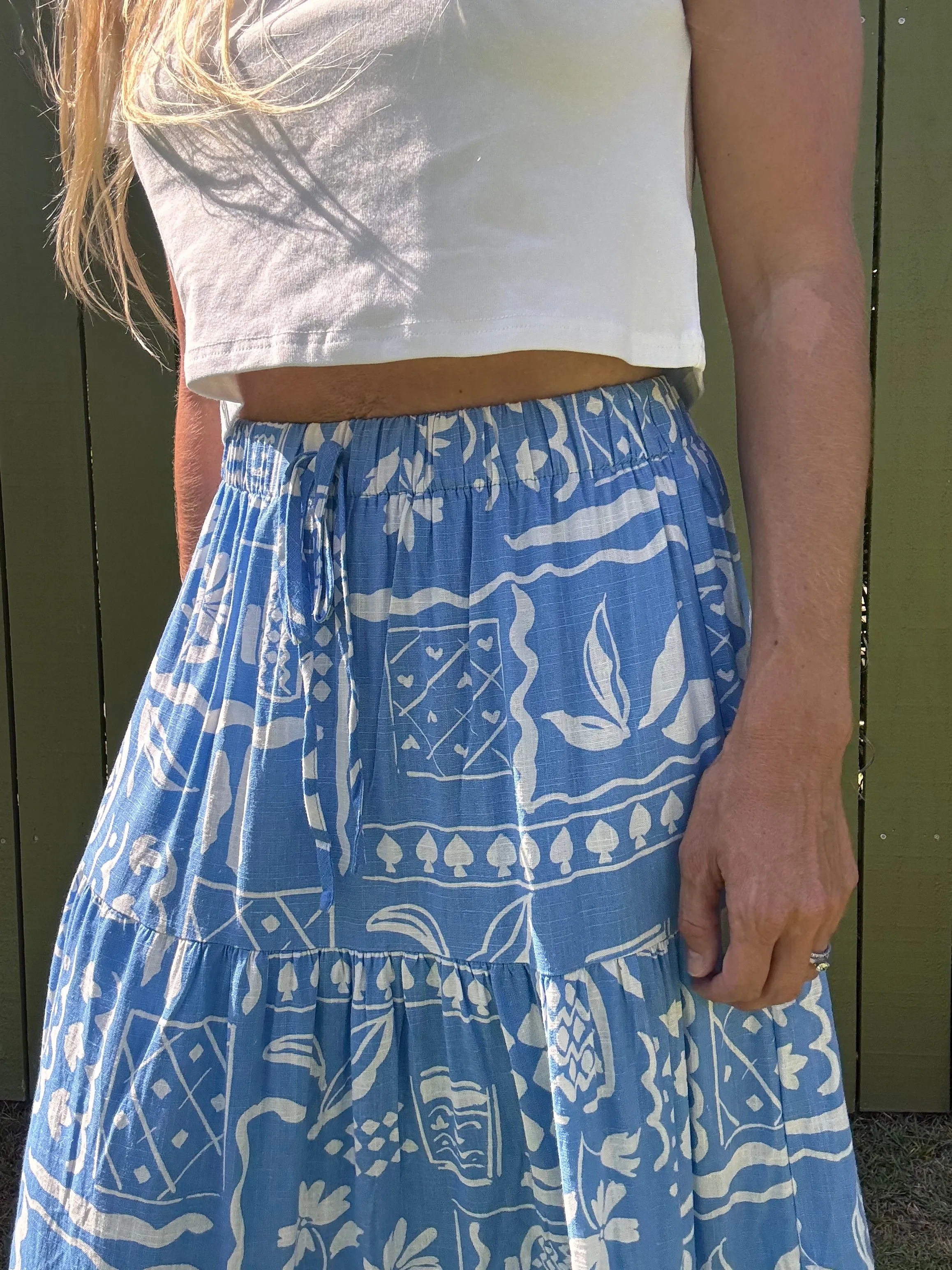 Boho in Blue Midi Skirt