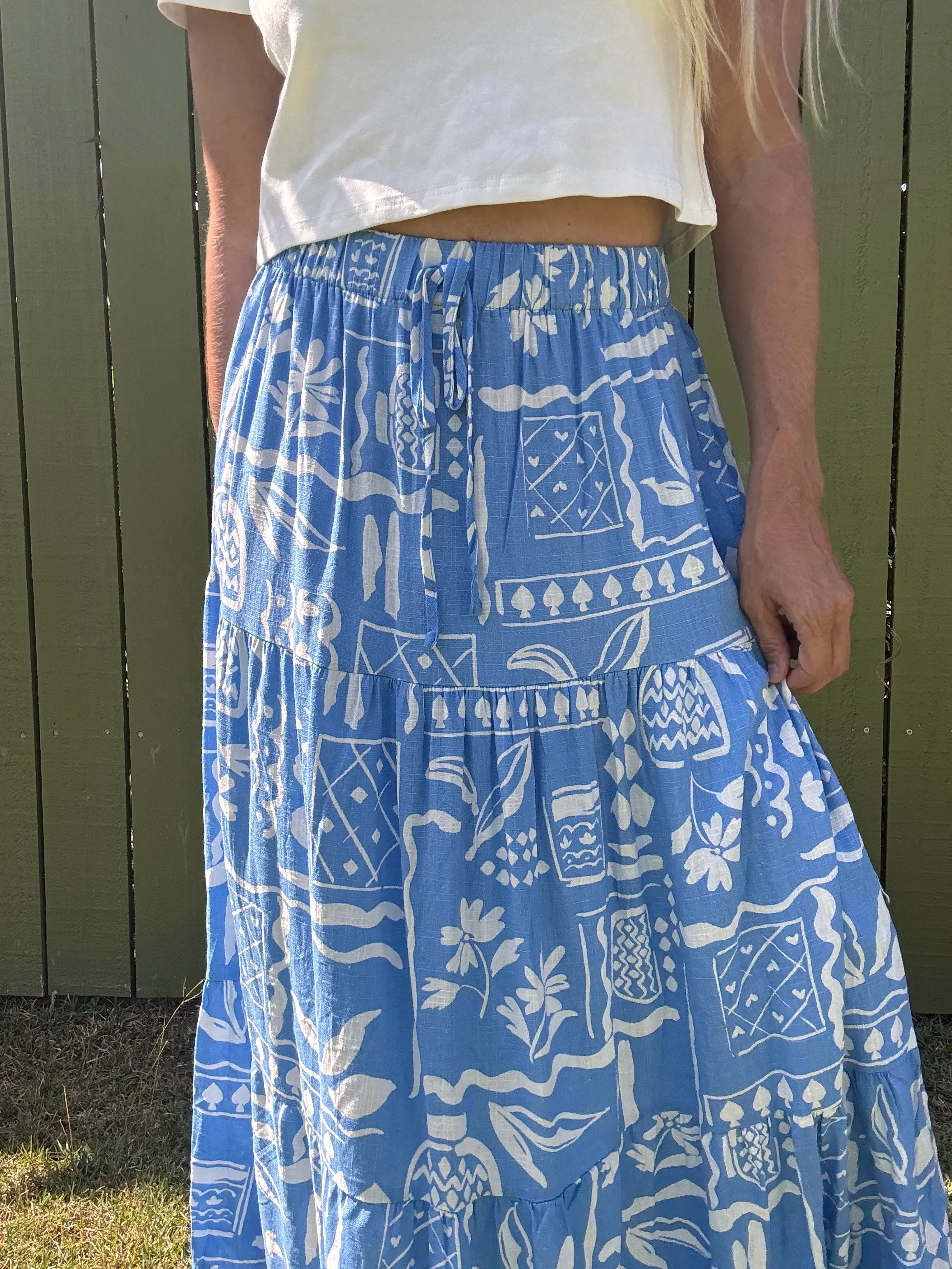 Boho in Blue Midi Skirt