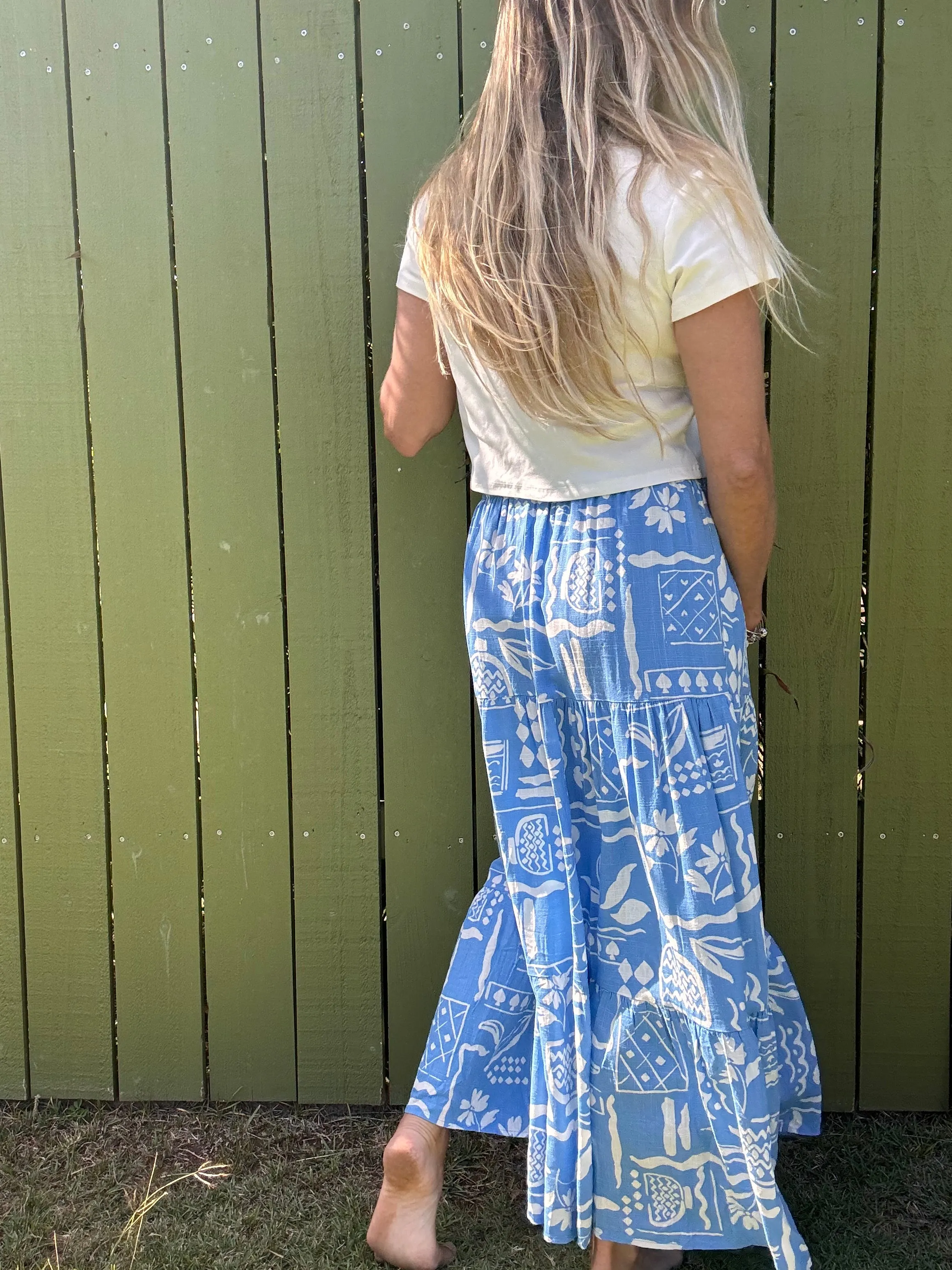 Boho in Blue Midi Skirt