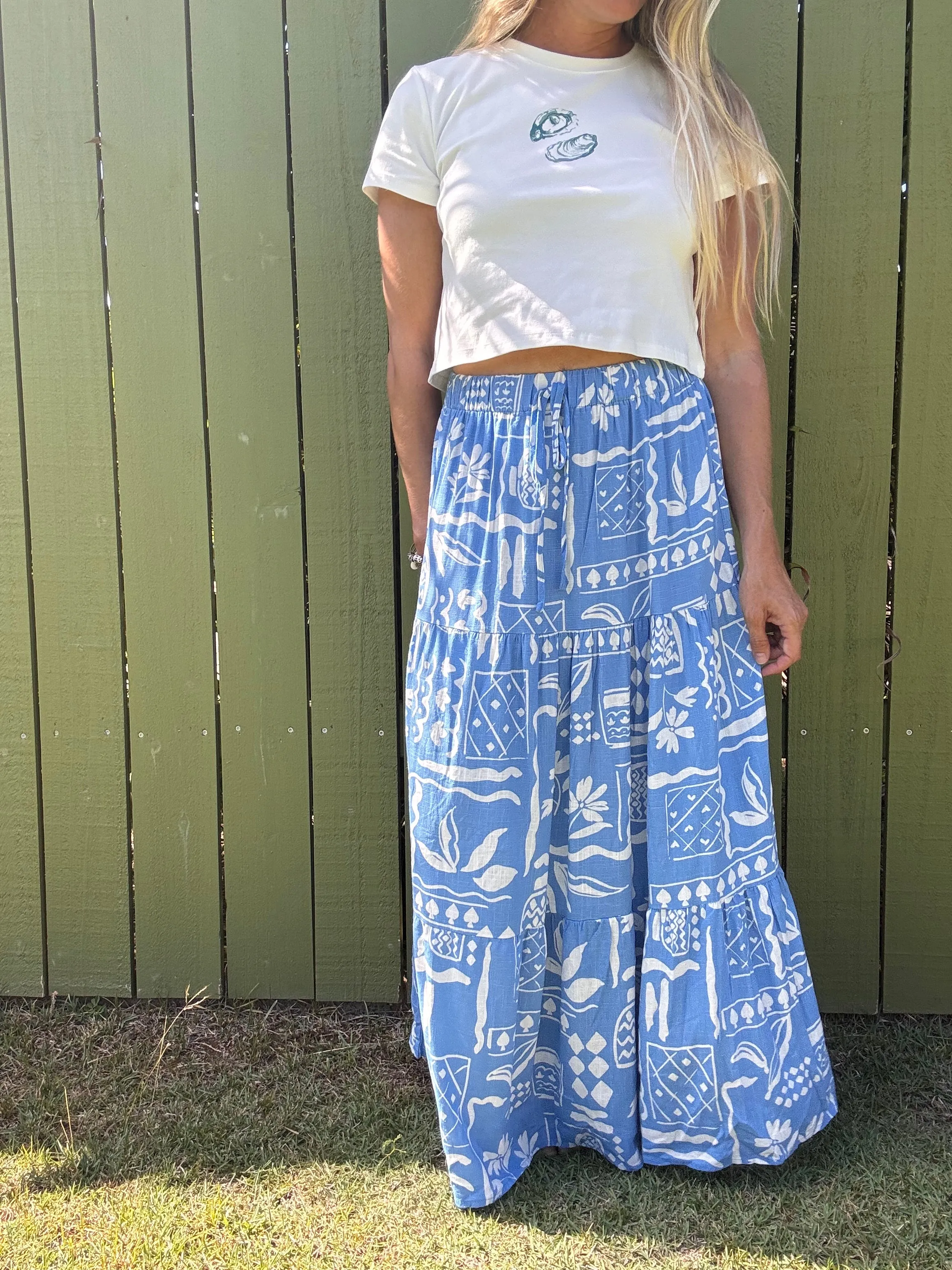 Boho in Blue Midi Skirt