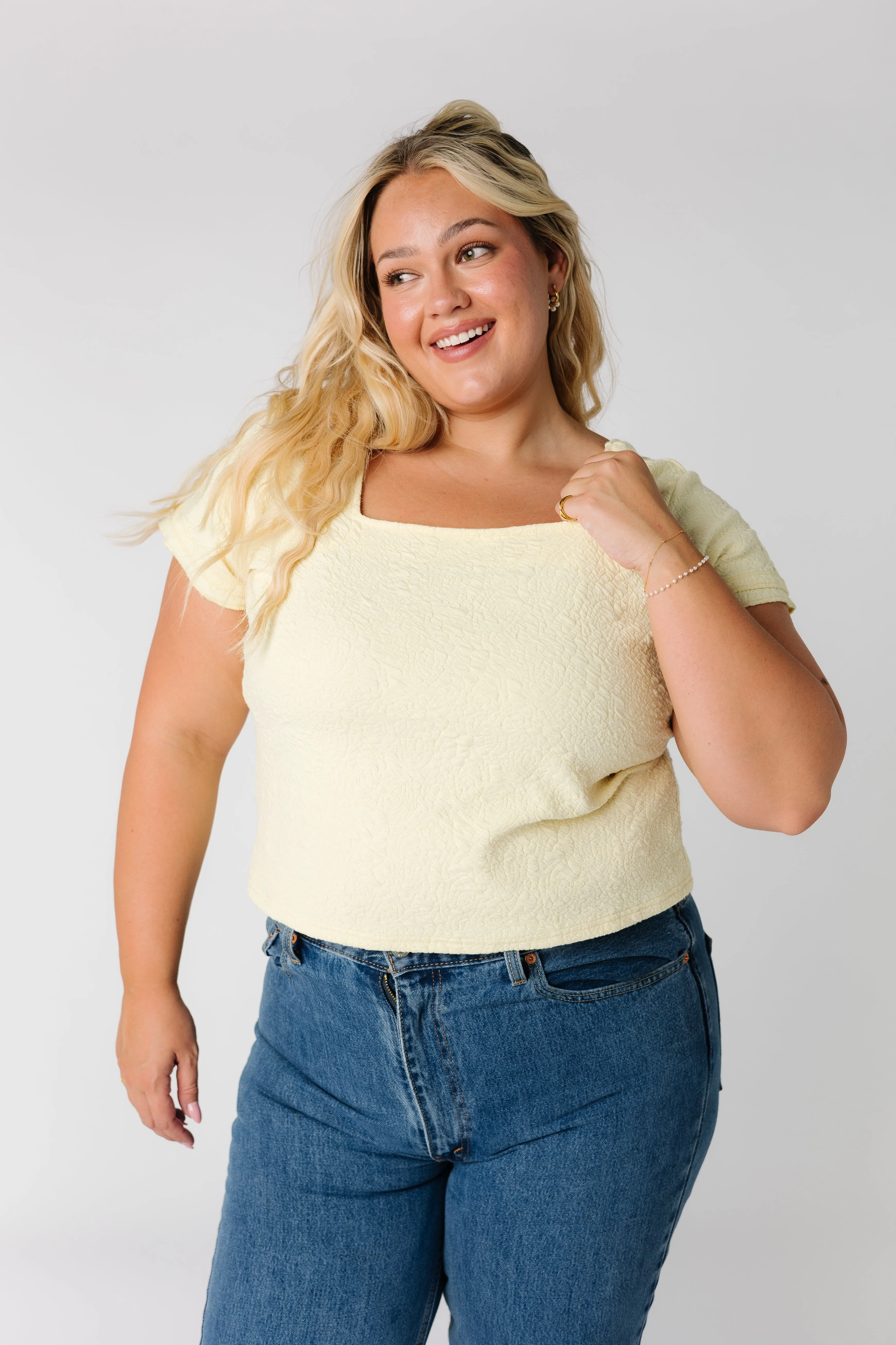 Brass & Roe Textured Square Neck Top