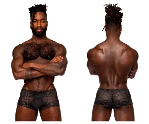 Clothing_Male Power_Mens Underwear Male Power 127-280 Sassy Lace Mini Short Sheer Pouch Color Black