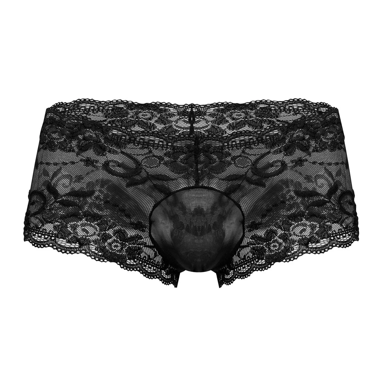 Clothing_Male Power_Mens Underwear Male Power 127-280 Sassy Lace Mini Short Sheer Pouch Color Black