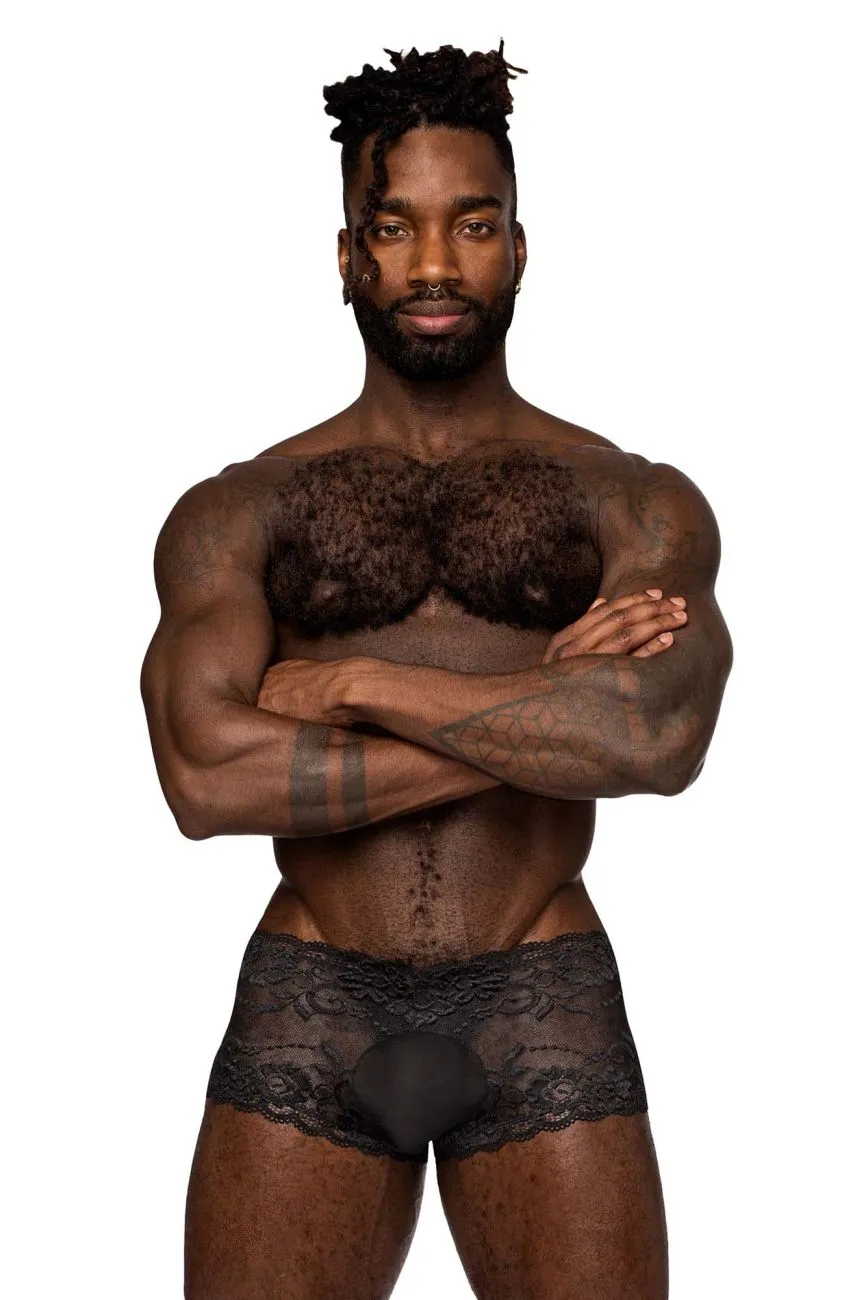 Clothing_Male Power_Mens Underwear Male Power 127-280 Sassy Lace Mini Short Sheer Pouch Color Black