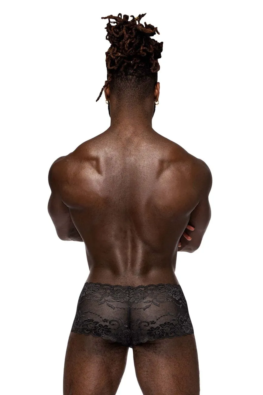 Clothing_Male Power_Mens Underwear Male Power 127-280 Sassy Lace Mini Short Sheer Pouch Color Black