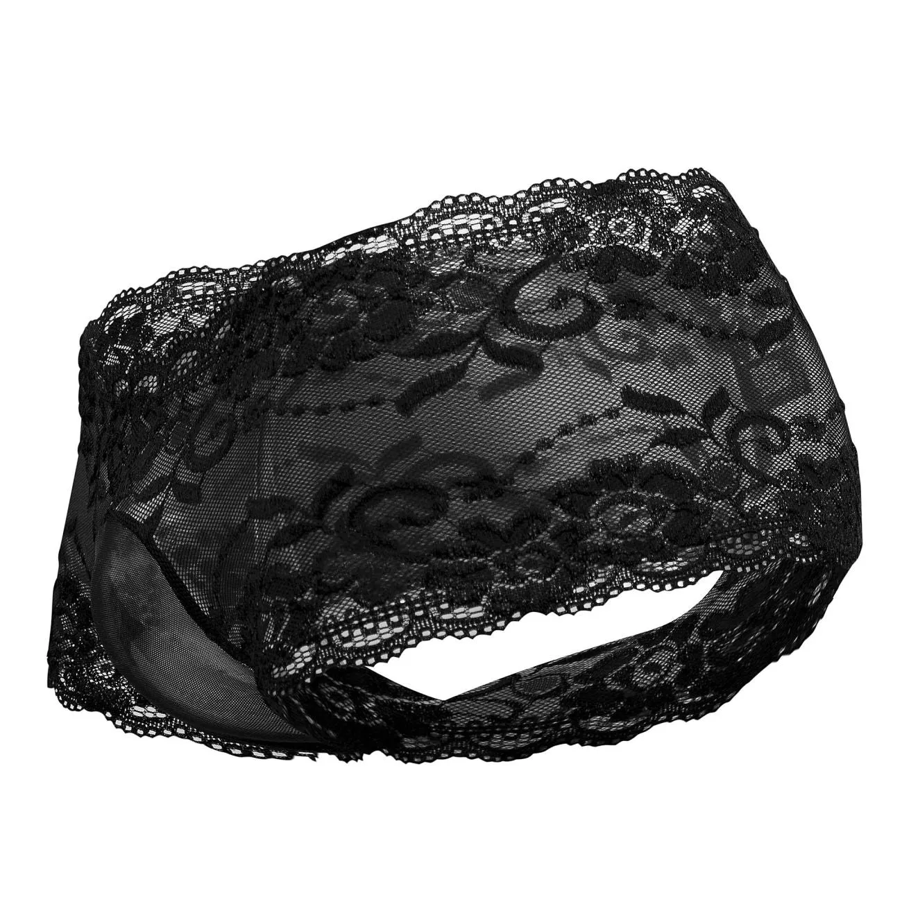 Clothing_Male Power_Mens Underwear Male Power 127-280 Sassy Lace Mini Short Sheer Pouch Color Black