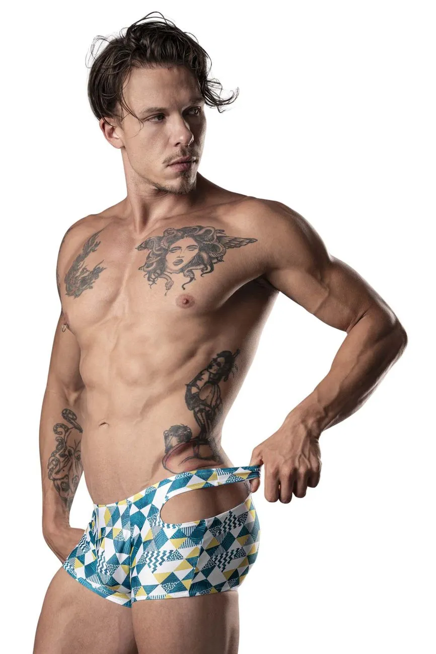 Clothing_Male Power_Mens Underwear Male Power 141-292 Cut It Out Cut Out Mini Short Color Blue-Green-White