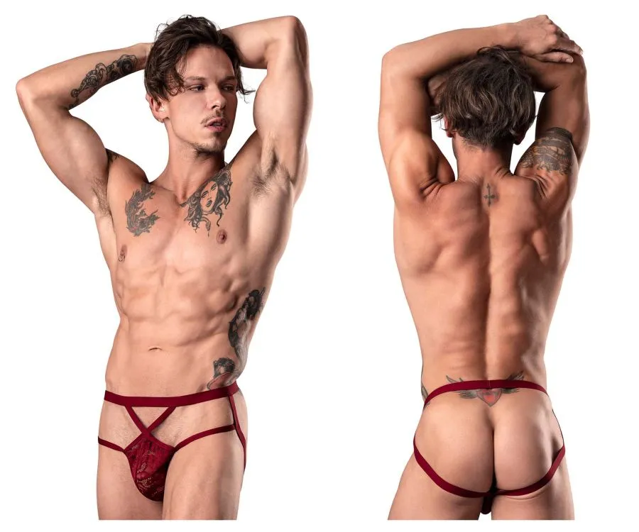 Clothing_Male Power_Mens Underwear Male Power 394-289 Lucifer Strappy Jock Color Burgundy