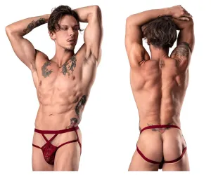 Clothing_Male Power_Mens Underwear Male Power 394-289 Lucifer Strappy Jock Color Burgundy