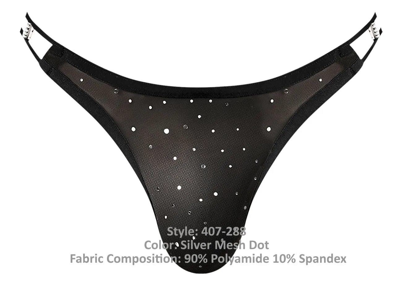 Clothing_Male Power_Mens Underwear Male Power 407-288 Show Stopper Thong Color Silver Mesh Dot