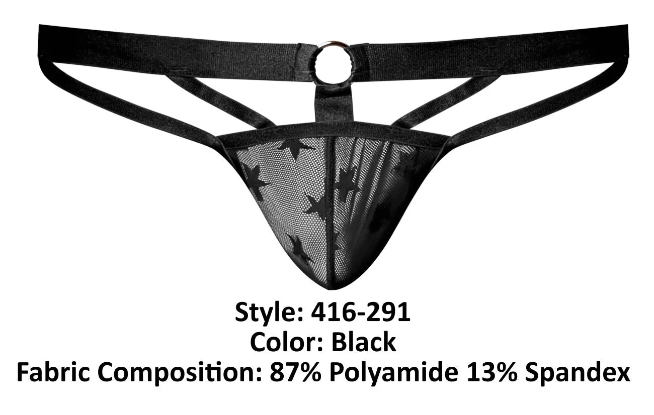Clothing_Male Power_Mens Underwear Male Power 416-291 Love Star Thong with Ring Color Black