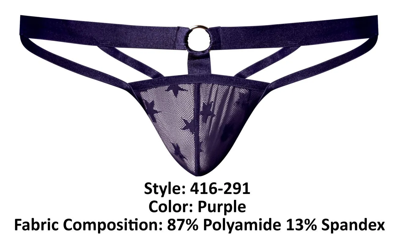 Clothing_Male Power_Mens Underwear Male Power 416-291 Love Star Thong with Ring Color Purple