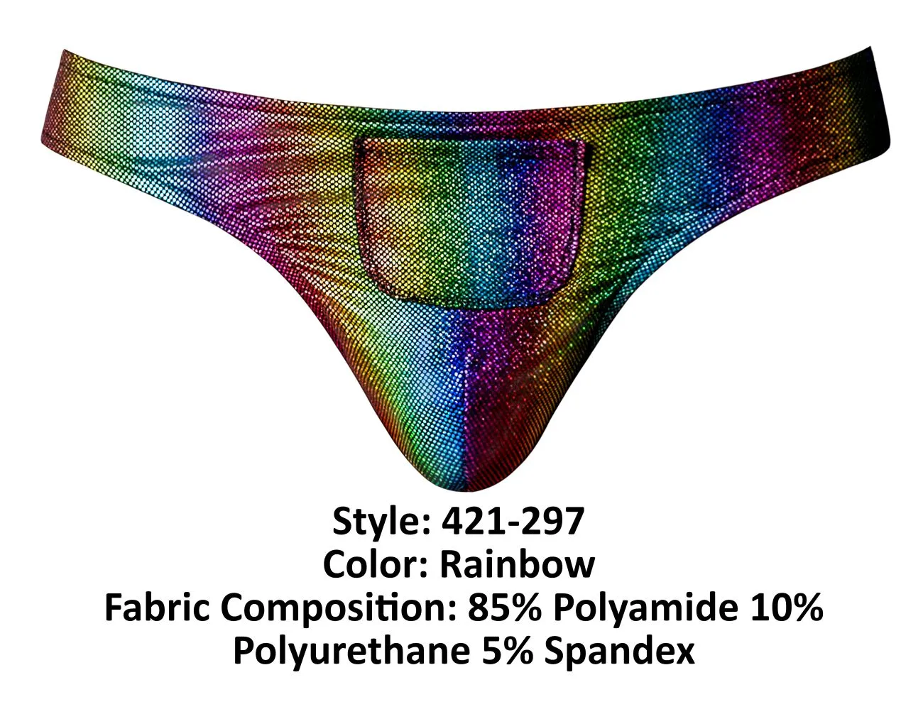 Clothing_Male Power_Mens Underwear Male Power 421-297 Pack N Play Thong with Front Condom Pouch Color Rainbow