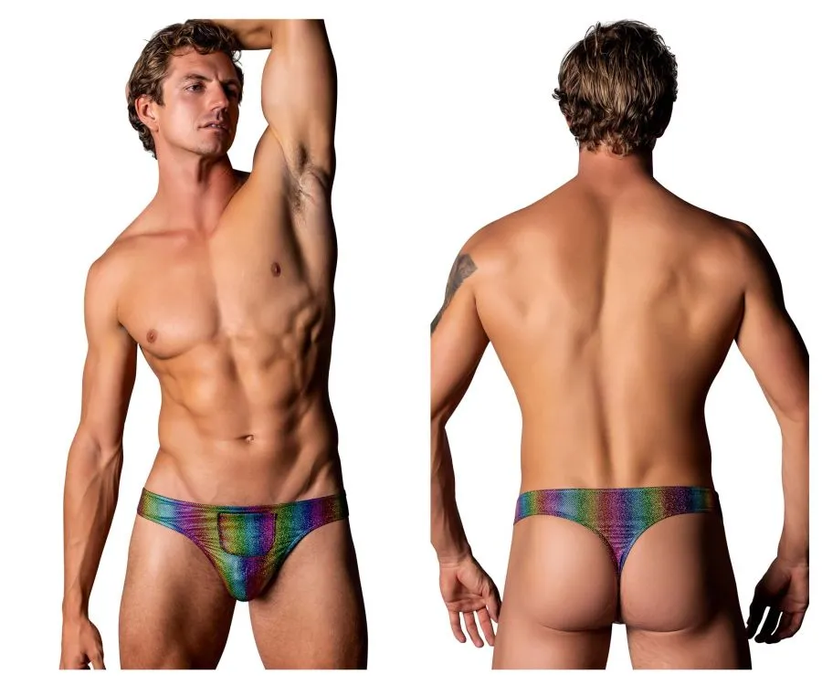 Clothing_Male Power_Mens Underwear Male Power 421-297 Pack N Play Thong with Front Condom Pouch Color Rainbow