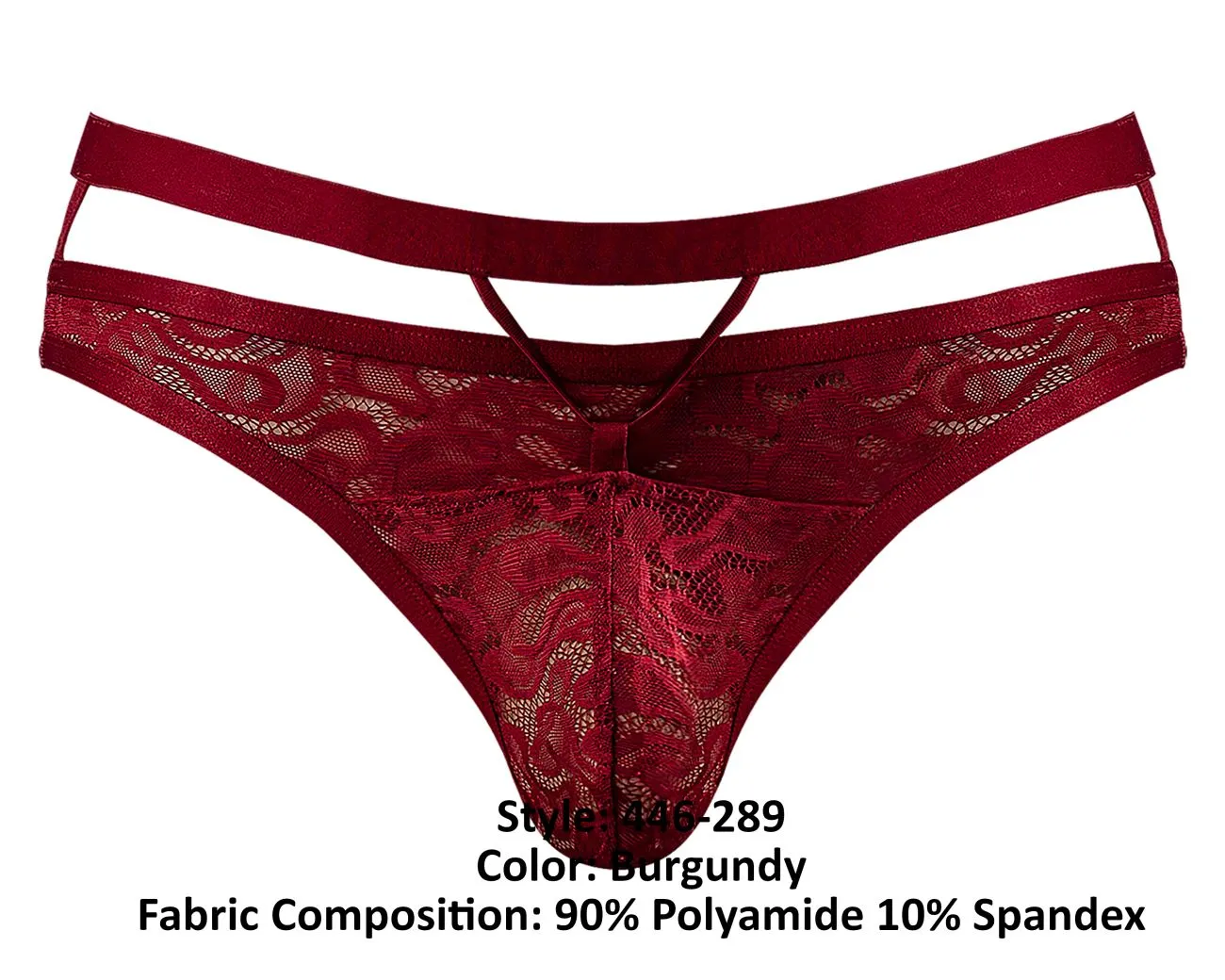 Clothing_Male Power_Mens Underwear Male Power 446-289 Lucifer Cut Out Strappy Thong Color Burgundy