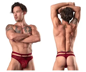 Clothing_Male Power_Mens Underwear Male Power 446-289 Lucifer Cut Out Strappy Thong Color Burgundy