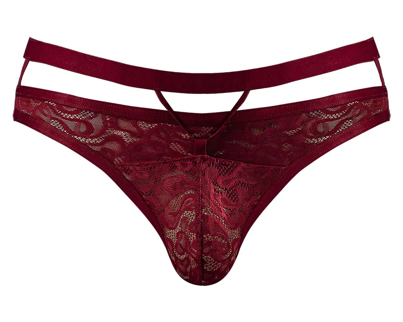 Clothing_Male Power_Mens Underwear Male Power 446-289 Lucifer Cut Out Strappy Thong Color Burgundy