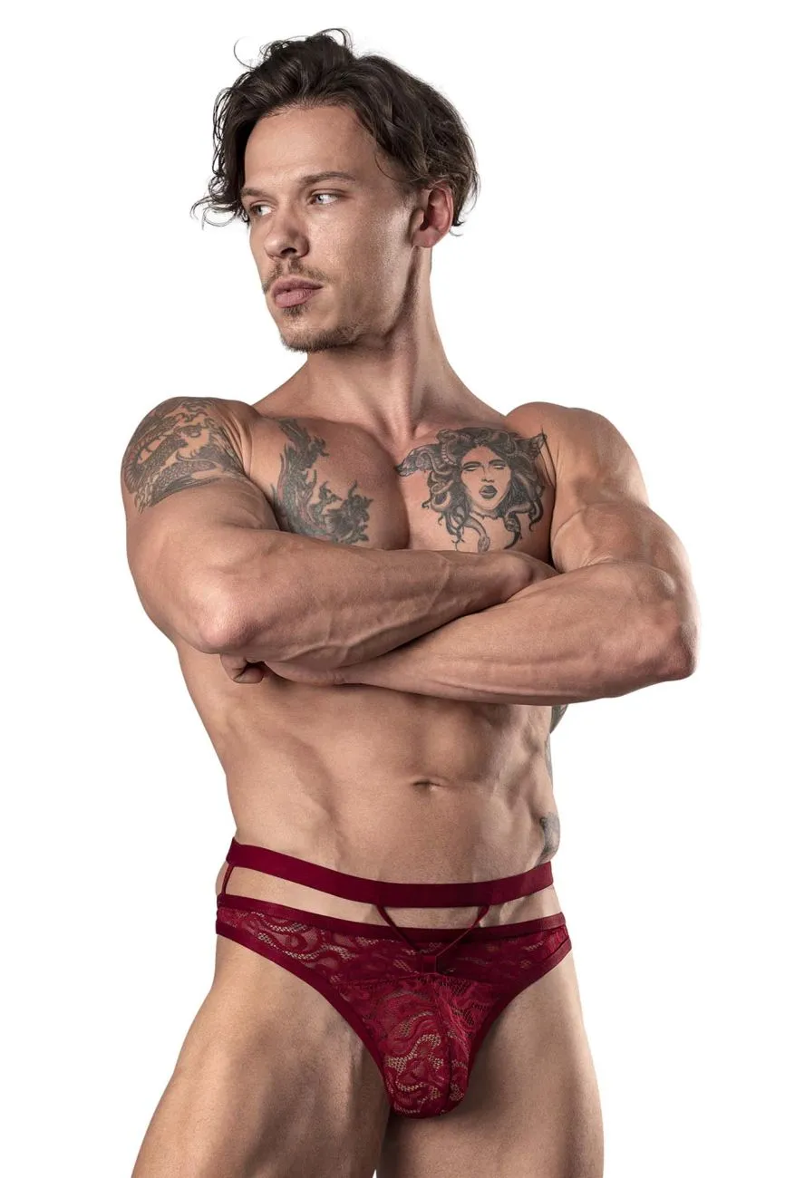 Clothing_Male Power_Mens Underwear Male Power 446-289 Lucifer Cut Out Strappy Thong Color Burgundy