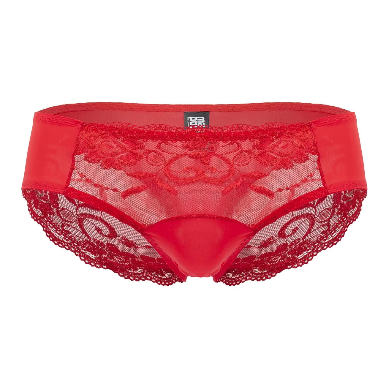 Clothing_Male Power_Mens Underwear Male Power 492-280 Sassy Lace Bikini Solid Pouch Color Red