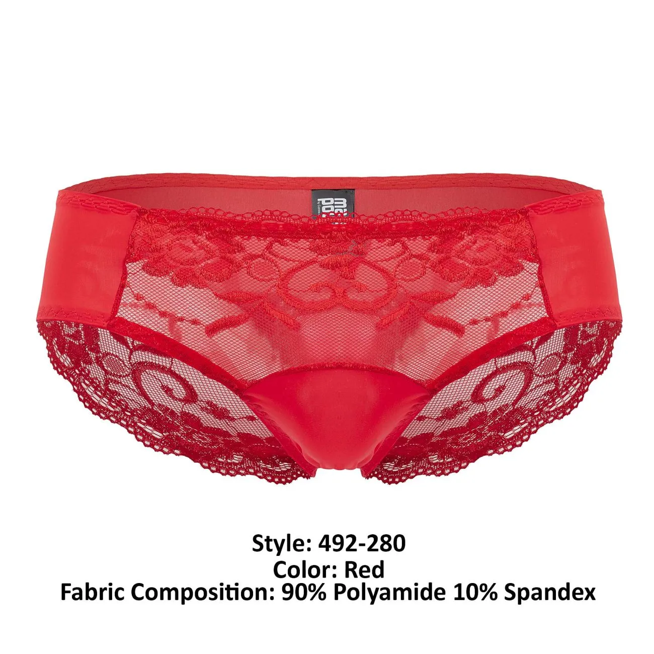 Clothing_Male Power_Mens Underwear Male Power 492-280 Sassy Lace Bikini Solid Pouch Color Red