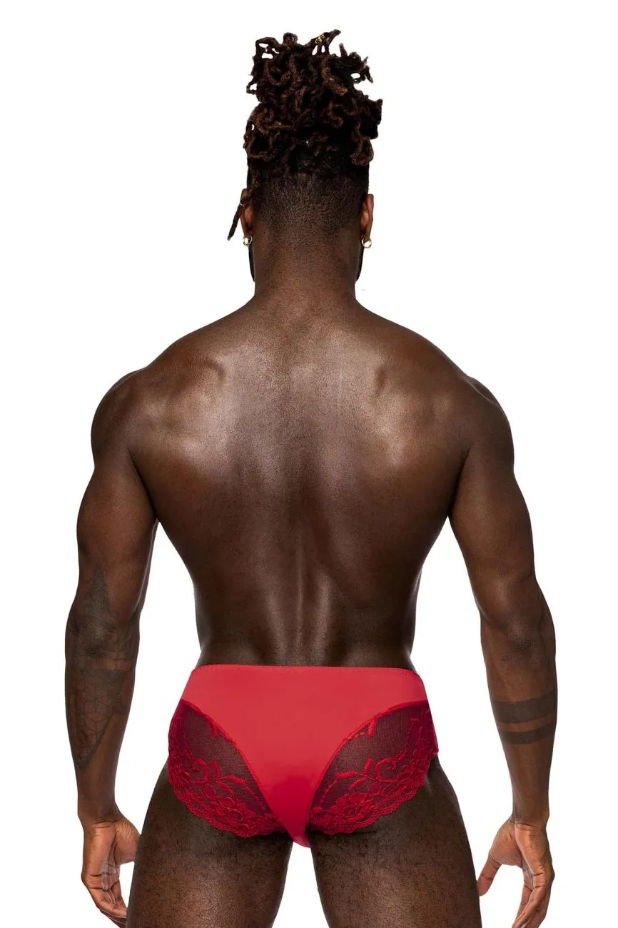 Clothing_Male Power_Mens Underwear Male Power 492-280 Sassy Lace Bikini Solid Pouch Color Red