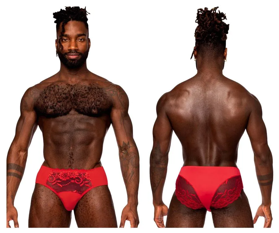 Clothing_Male Power_Mens Underwear Male Power 492-280 Sassy Lace Bikini Solid Pouch Color Red