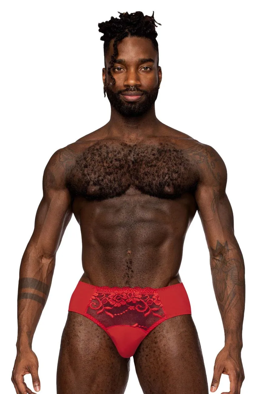 Clothing_Male Power_Mens Underwear Male Power 492-280 Sassy Lace Bikini Solid Pouch Color Red