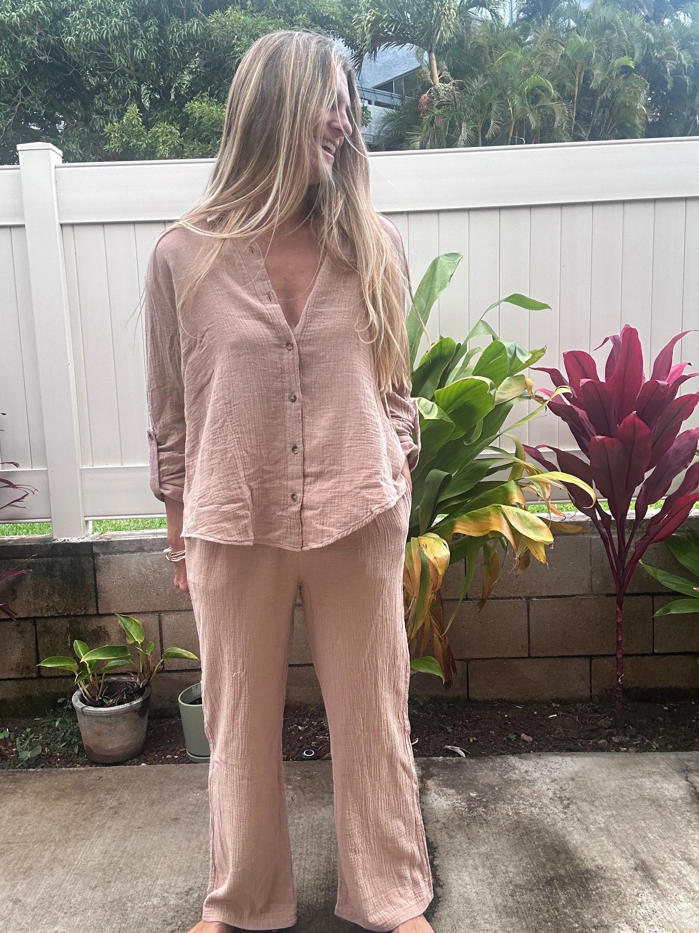 Coconut Grove crinkle gauze pant