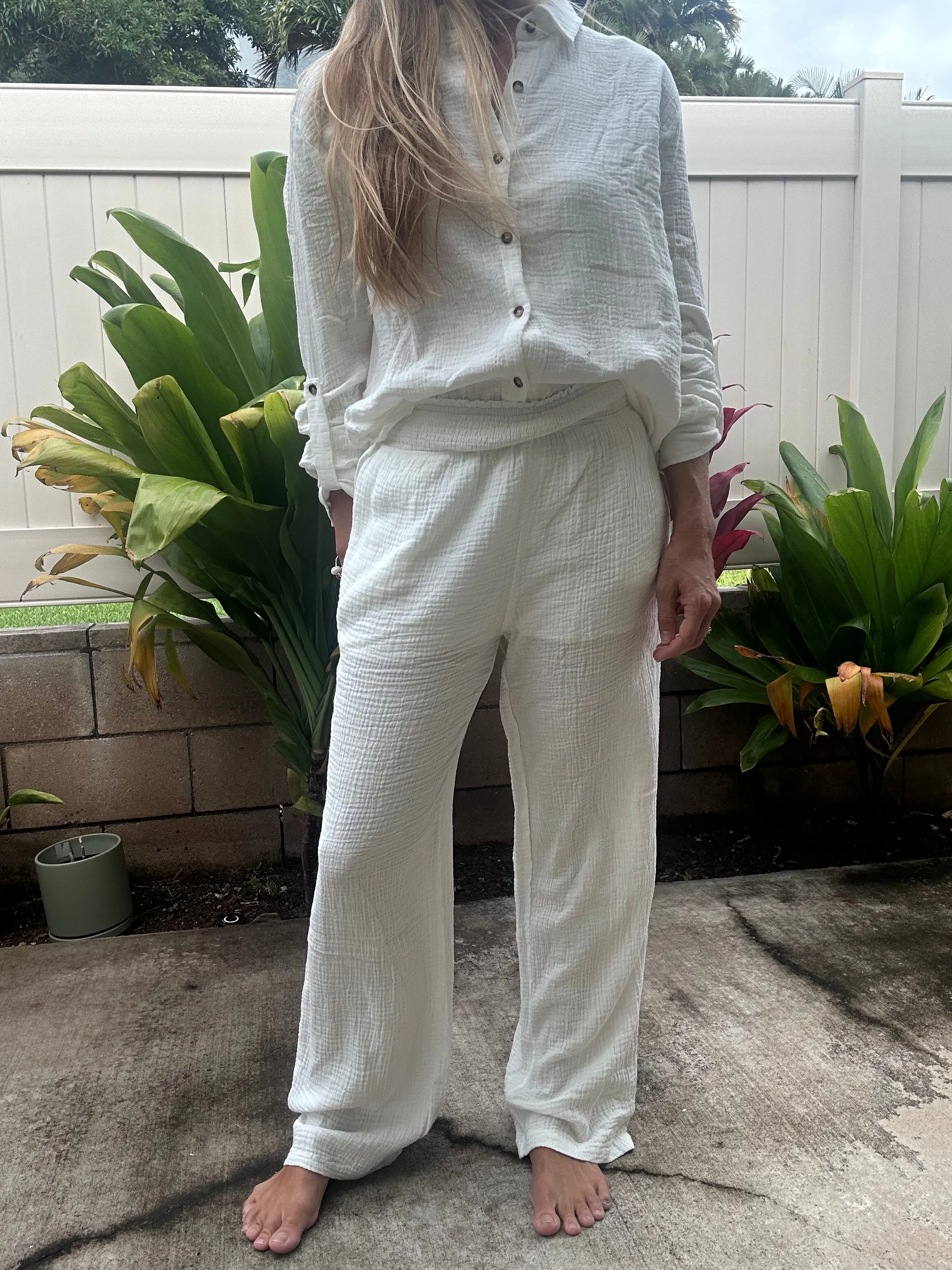 Coconut Grove crinkle gauze pant
