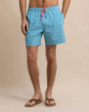 Ditzy Floral Swim Trunk In Ocean Aqua