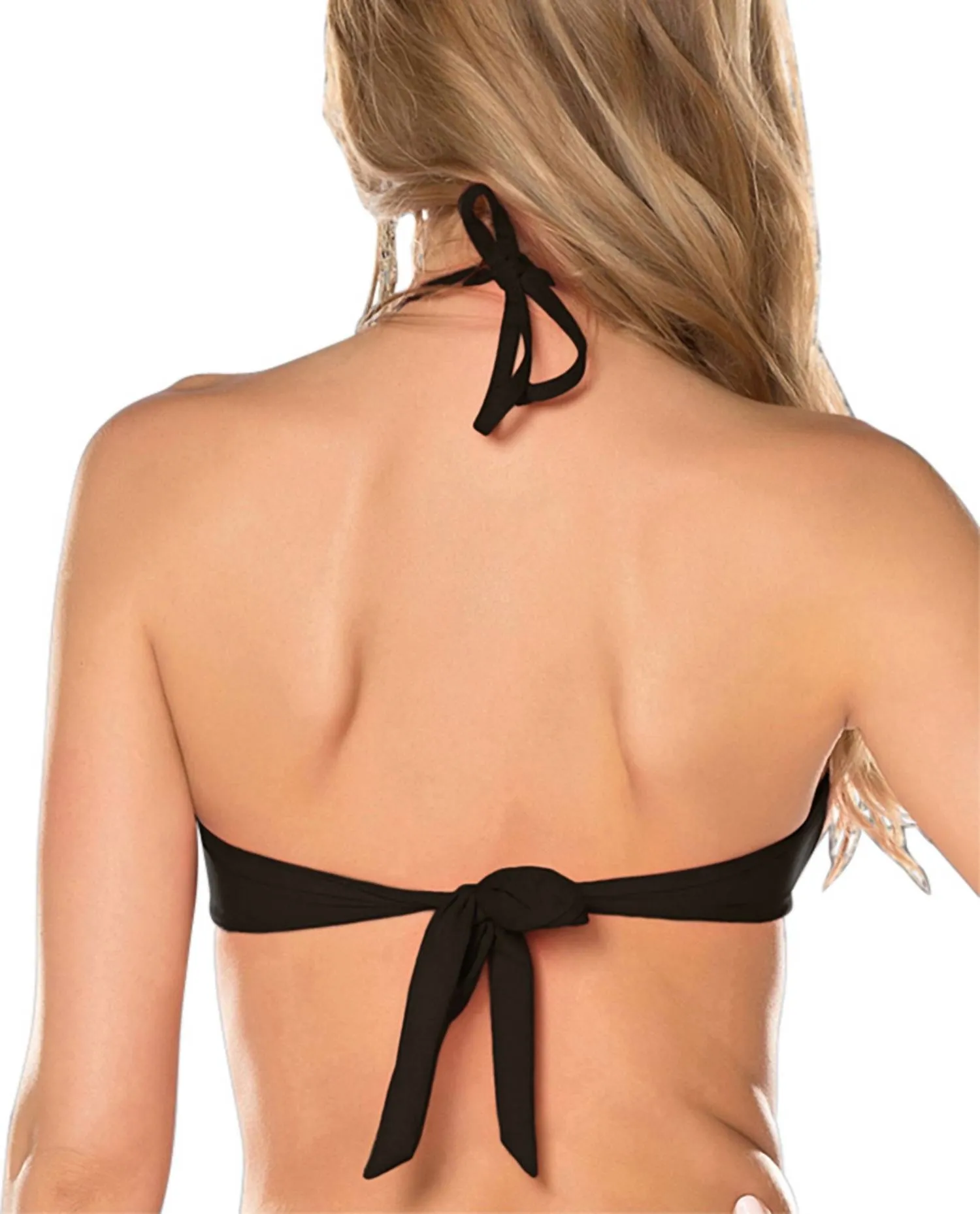Electric Current Solid Halter Bikini Top In Black