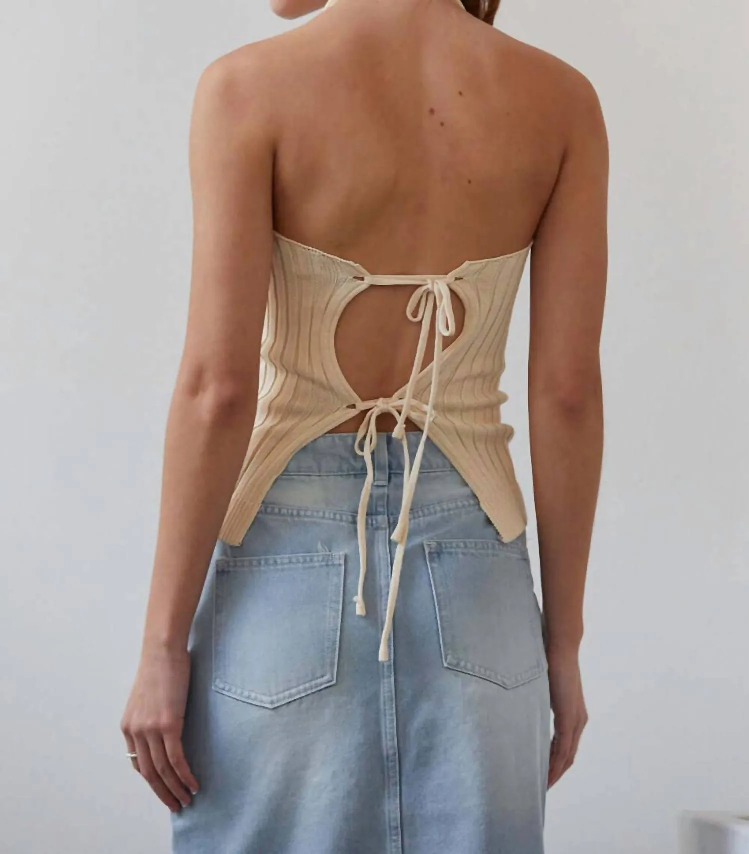 Elena Halter Knit Top In Cream