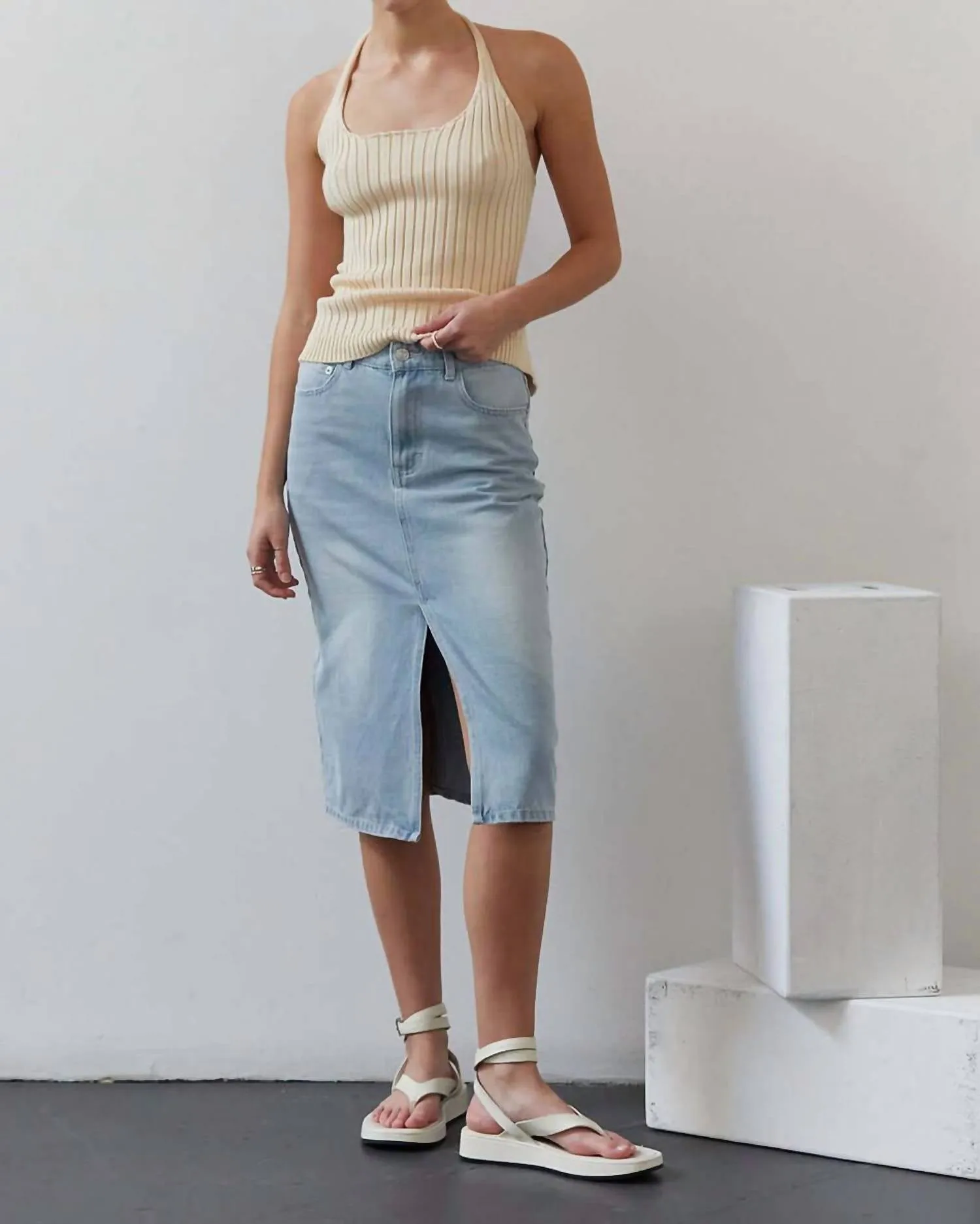 Elena Halter Knit Top In Cream