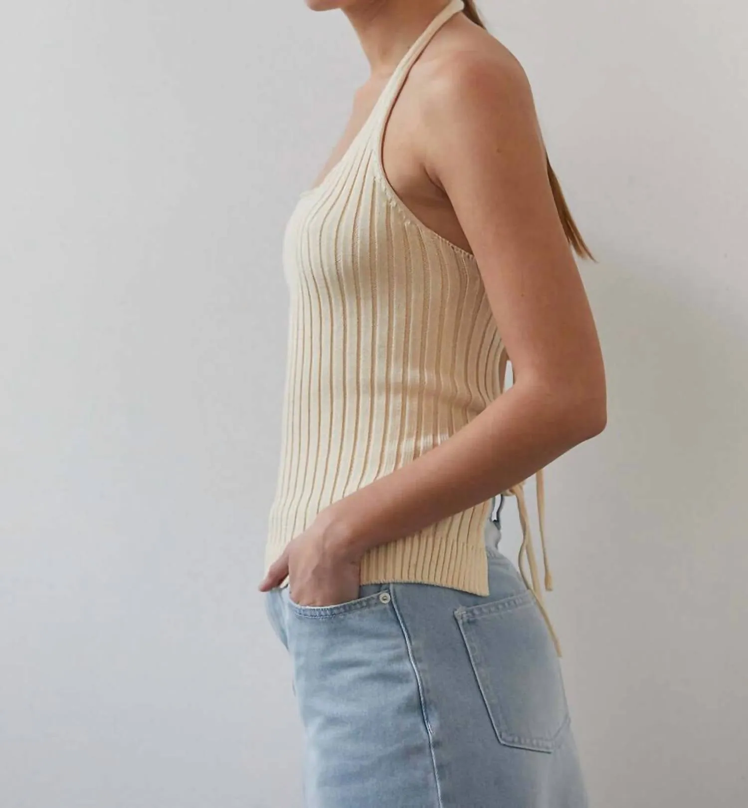 Elena Halter Knit Top In Cream