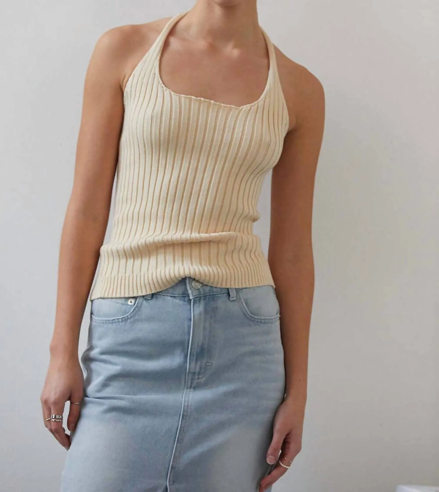 Elena Halter Knit Top In Cream