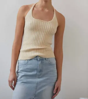 Elena Halter Knit Top In Cream