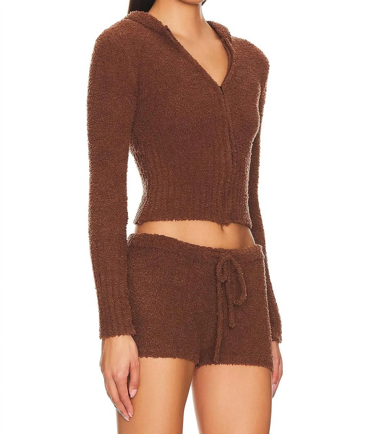 Harlow Fuzzie Zip Up Hoodie In Chocolate Lily