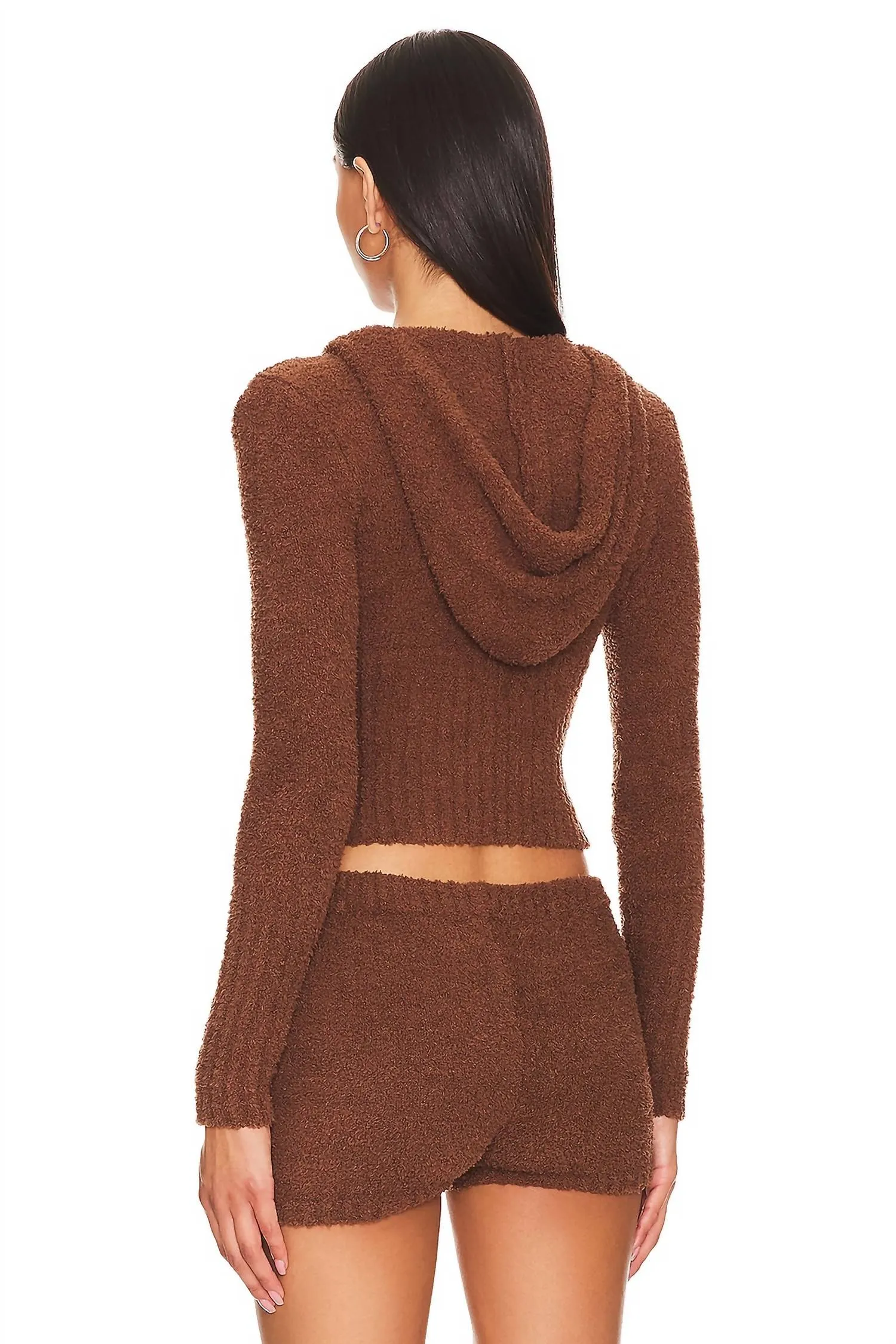 Harlow Fuzzie Zip Up Hoodie In Chocolate Lily