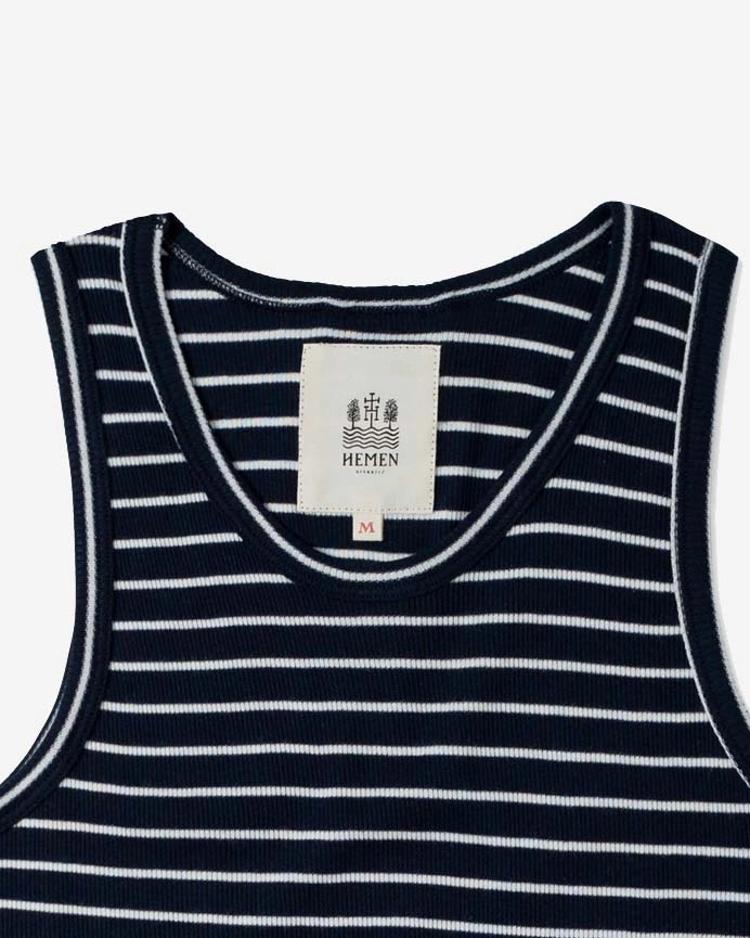 Hemen Biarritz Gari Sailor Stripe Ribbed Tank Top - Marine / Natural
