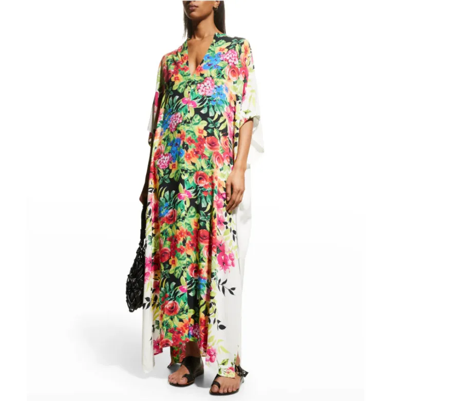 Johnny Was Dana Maxi Kaftan Dress Cover-Up Multi Swim