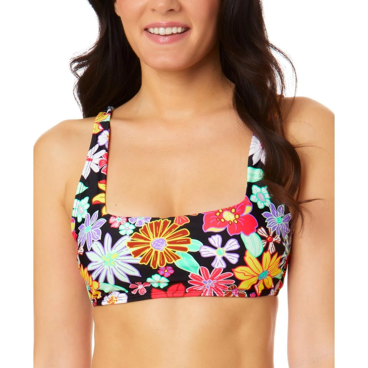 Juniors Penny Lane Womens Floral Print Square Neck Bikini Swim top