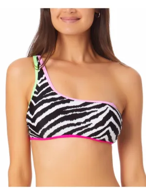 Juniors Womens Animal Print One Shoulder Bikini Swim Top