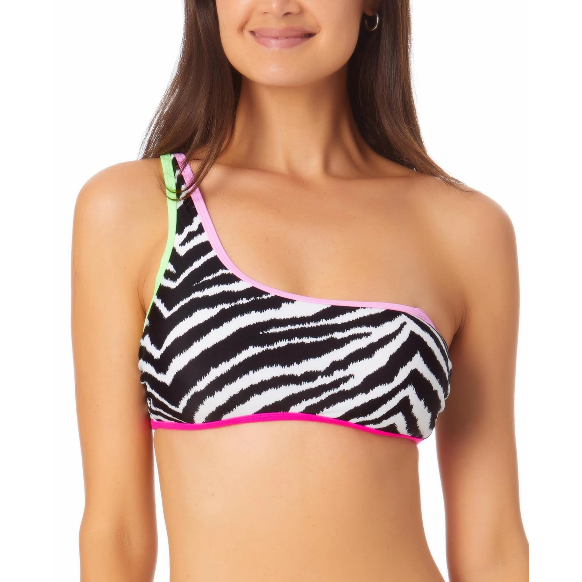 Juniors Womens Animal Print One Shoulder Bikini Swim Top