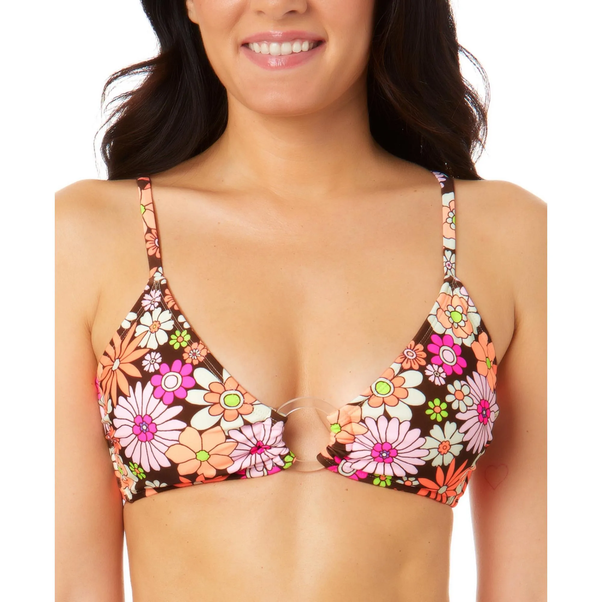 Juniors Womens Floral Print O-Ring Bikini Swim top