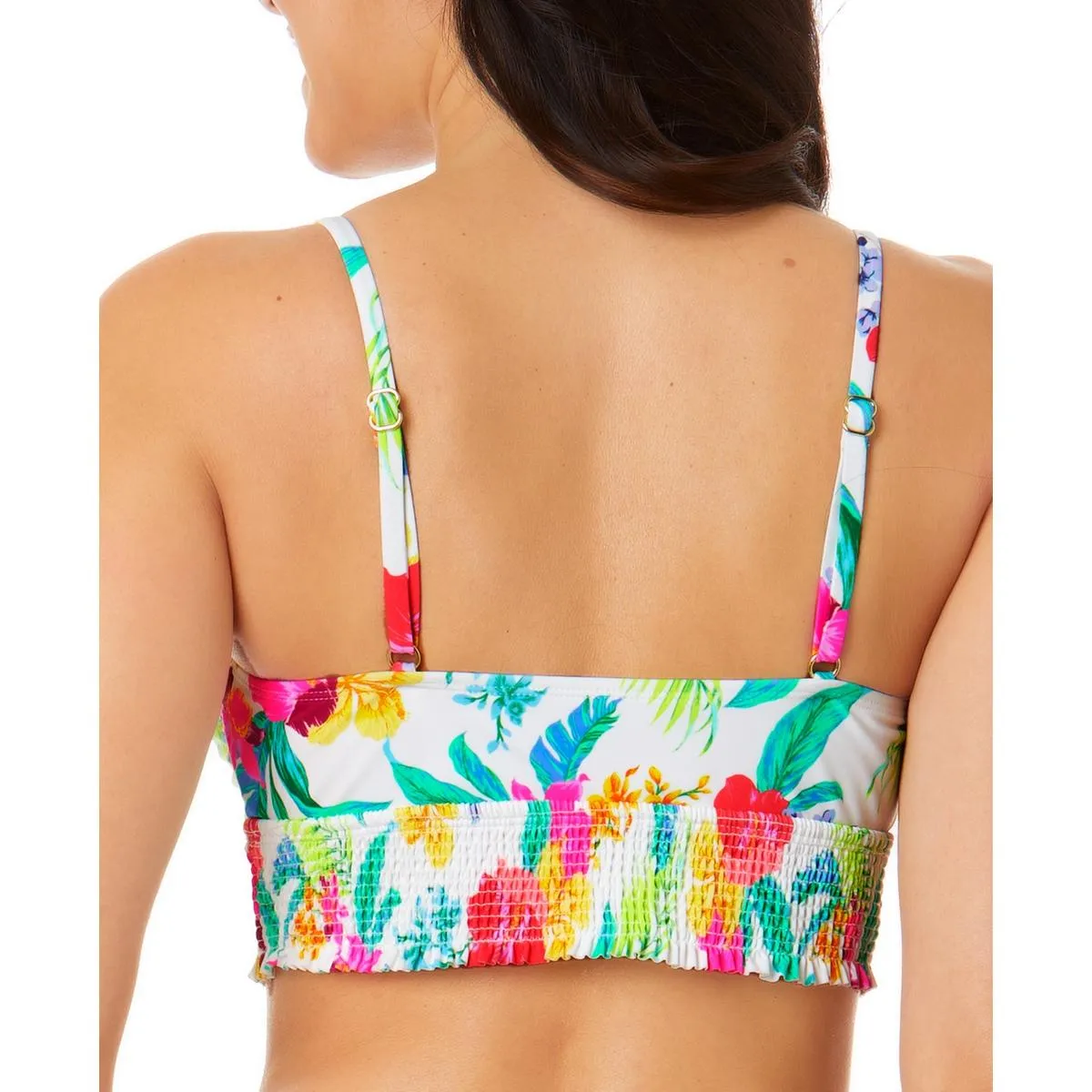 Juniors Womens Floral Print Smocked Bikini Swim top