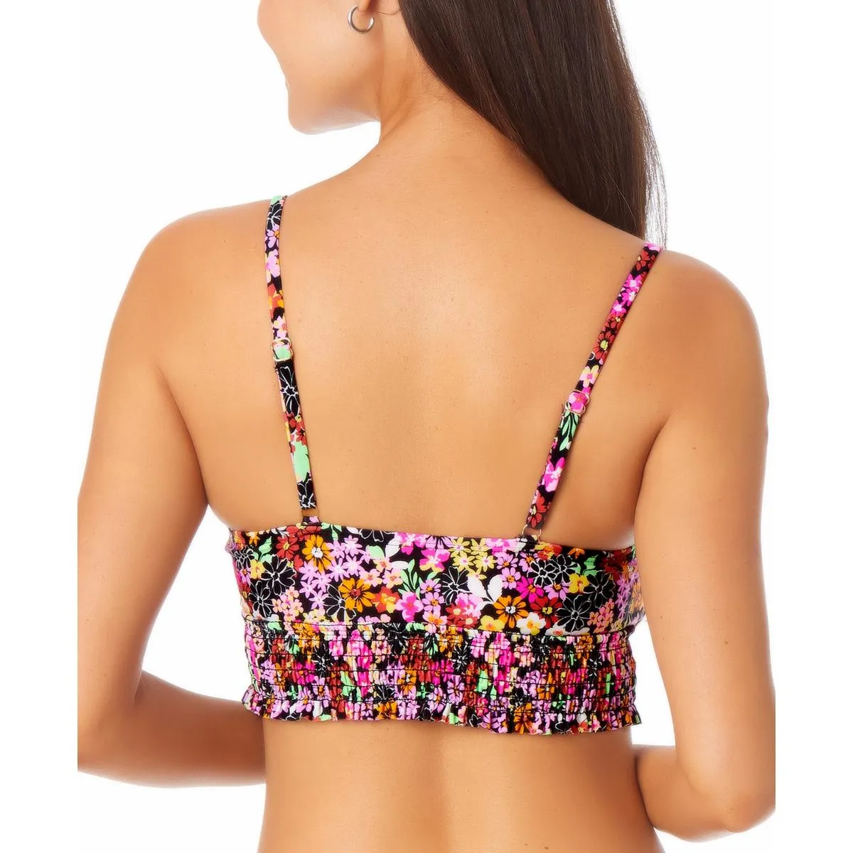 Juniors Womens Floral Print Tie Neck Bikini Swim Top